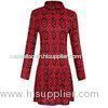 Geometrical black and red wool-like ladies casual long dress for Autumn