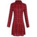 Geometrical black and red wool-like ladies casual long dress for Autumn