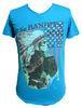 Blue Printed Slub Jersey Mens Tee Shirts V Neck Boys Fashion Tops