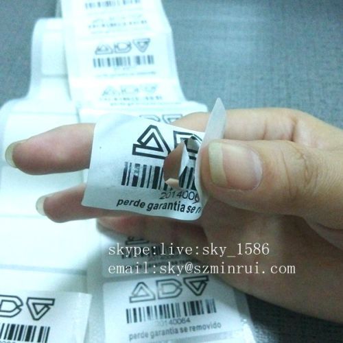 Single Color Printed Rectangle Tamper Evident Destructible Barcode Labels Security Adhesive Seal Labels