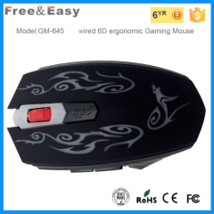 High quality 1600dpi black 6D mouse gaming