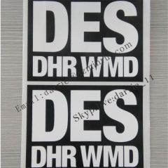 China supplier Custom Destructible label material Black and white rectangle 7.5X10.0cm print words Eggshell sticker