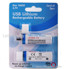 2 pcs USB Rechargeable Batteries 18650 3.7V usb battery with LED Lights