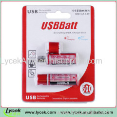 new design Incredible 1.2V 1450mAh AA USB Cell