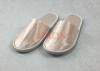 Light Gold Pearl Fabric Disposable Hotel Slippers Closed Toe Ribbon Binding