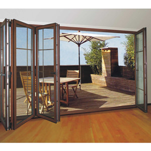 Wood Grain Grill Aluminium Bi-folding Door