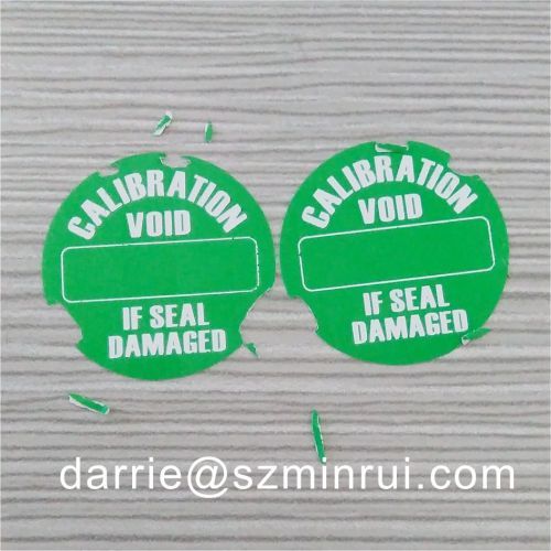 Custom green round CALIBRATION Tamper Evident material diameter of 22mm warranty label.void if seal damaged