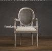 Fully upholstered Linen Fabric Dining Chair with Round Cane Back Arm for hotel