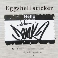 Custom 6x10centimeter stickers printed black on white eggshell vinyl of the free design Eggshell sticker