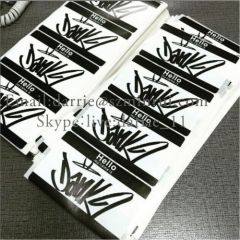 Custom 6x10centimeter stickers printed black on white eggshell vinyl of the free design Eggshell sticker