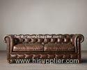 French Antique Style Leather Living Room Sofa with Deep hand tufting and rolled arms