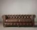 French Antique Style Leather Living Room Sofa with Deep hand tufting and rolled arms
