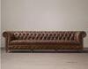 Antique Style Upholstered Genuine Leather Living Room Sofa with Birch Wood Frame