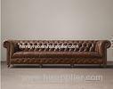 Antique Style Upholstered Genuine Leather Living Room Sofa with Birch Wood Frame