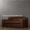 Three Seater Upholstered Leather Living Room Sofa with Country Antique Vintage Style