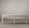 Plush padded Antique French Fabric Upholstered Bench with Oak Wooden Leg