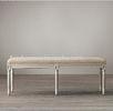Plush padded Antique French Fabric Upholstered Bench with Oak Wooden Leg