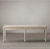 Plush padded Antique French Fabric Upholstered Bench with Oak Wooden Leg