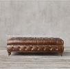 Comfortable sanctuary Leather Ottoman Stool with Tufted tight bench seat