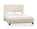 Comfortable fabric upholstered sleigh bed with Wood upholstered headboard