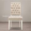 French Antique Style Wooden Fabric Upholstered Tufted Square dining room side chair