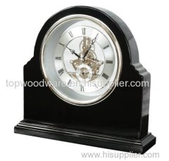black high gloss finish wooden skeleton clock