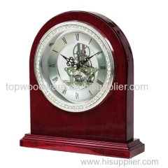 luxury fake diamond studded wooden skeleton clock