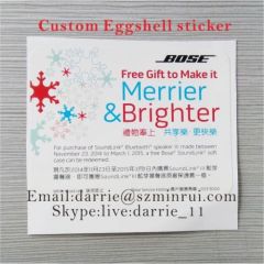 Design and printing color advertising 6X8cm Destructible Eggshell sticker for free