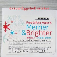 Design and printing color advertising 6X8cm Destructible Eggshell sticker for free