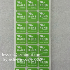 Custom Green ROHS Labels Tamper Proof Label Security Sticker Self Adhesive Vinyl ROHS Approved Sticker