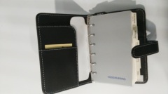 Black leather cover wire-bound diary or notebook printing on demands