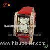 Gold alloy case watch with cristal pu leather band lady wrist watches 2015