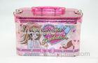 Pink Girls Rectangular Lunch Tin Box With Handle For School Students