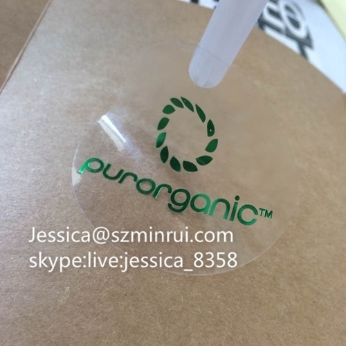High Quality Custom Transparent Clear Vinyl Stickers Embossed With Shiny Green Foil Round Clear Labels Stamped
