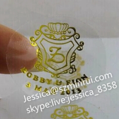 High Quality Custom Transparent Clear Vinyl Stickers Embossed With Shiny Green Foil Round Clear Labels Stamped