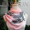 Novelty Pink 100% Silk Satin Screen Printing Scarves With Machine Hem