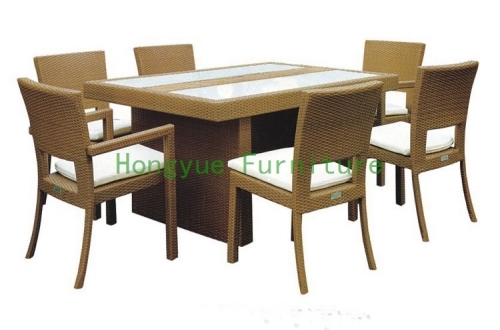 Yellow color rattan dining set furniture with cushions suppliers in China