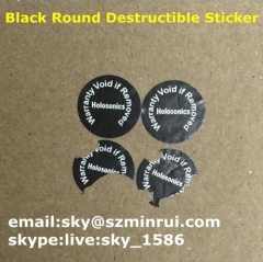 Round Black Void Tamper Proof Sticker Label with Custom Printed Patterns Uncopy Strong Adhesive Security Labels