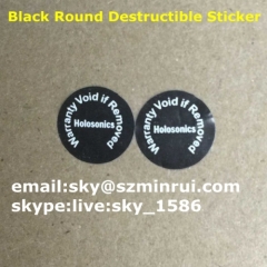 Round Black Void Tamper Proof Sticker Label with Custom Printed Patterns Uncopy Strong Adhesive Security Labels