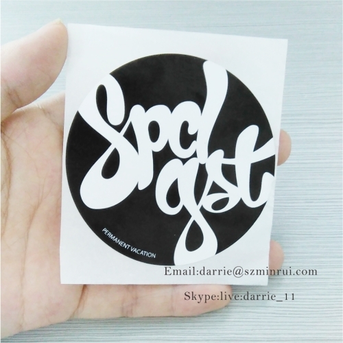 China largest factory of self adhesive destructive label MinRui wholesale round printed white on black Eggshell sticker