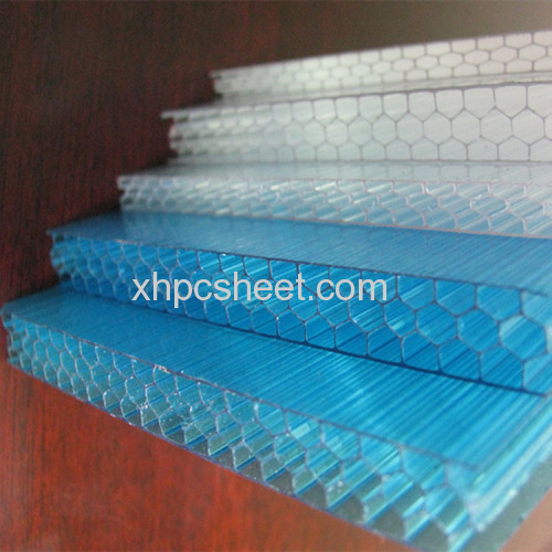 UNQ 8-12mm Lake Blue Honeycomb Four Walls Polycarbonate Sheet/polycarbonate roofing sheets