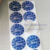 China largest factory of self adhesive destructive label MinRui custom round printed white on blue tamper proof label