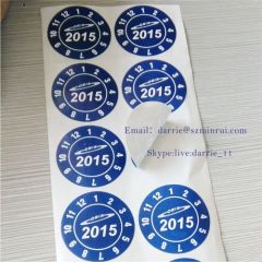 China largest factory of self adhesive destructive label MinRui custom round printed white on blue tamper proof label