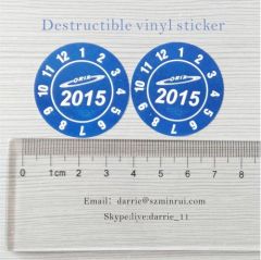 China largest factory of self adhesive destructive label MinRui custom 2015 round printed white on blue warranty label