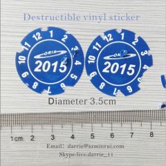 China largest factory of self adhesive destructive label MinRui custom 2015 round printed white on blue warranty label