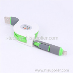 i-Teck retractable 2in1 Micro USB adapter Flat cable+MFI USB cable