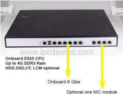 1u rackmount D525 Network appliance with 6 or 10 Lan ports for VPN Firewall hardware