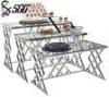 Rectangular Stainless Steel Buffet Table Furniture With Overlapping Curve Pattern Stands