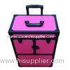Custom Pink Aluminum Trolley Makeup Case On Wheels With 6 Trays