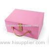 Pink Leather Makeup Organizer Women Mirrored Cosmetic Box Storage Waterproof